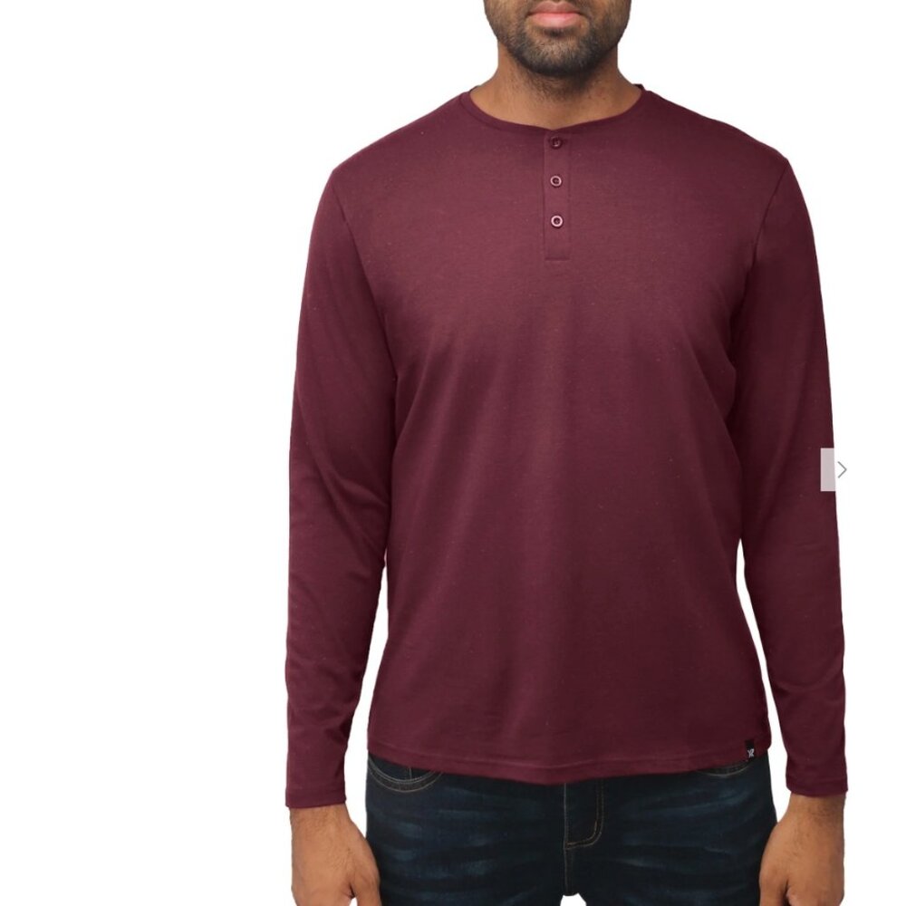 X Ray Jeans | Men's Burgundy Red Classic Long Sleeve Henley T-Shirt Medium